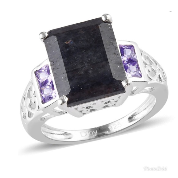 Blue Aventurine, Simulated Purple Diamond Ring - Picture 7 of 8